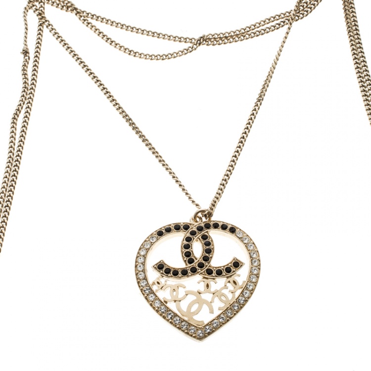 Chanel CC Heart Crystal Gold Tone Layered Chain Necklace Chanel | The  Luxury Closet