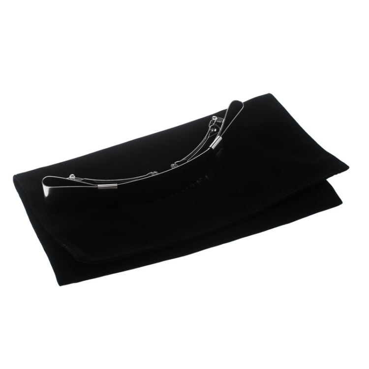 Pre Owned Chanel CC Double Bow Silver Tone Barrette Hair Clip