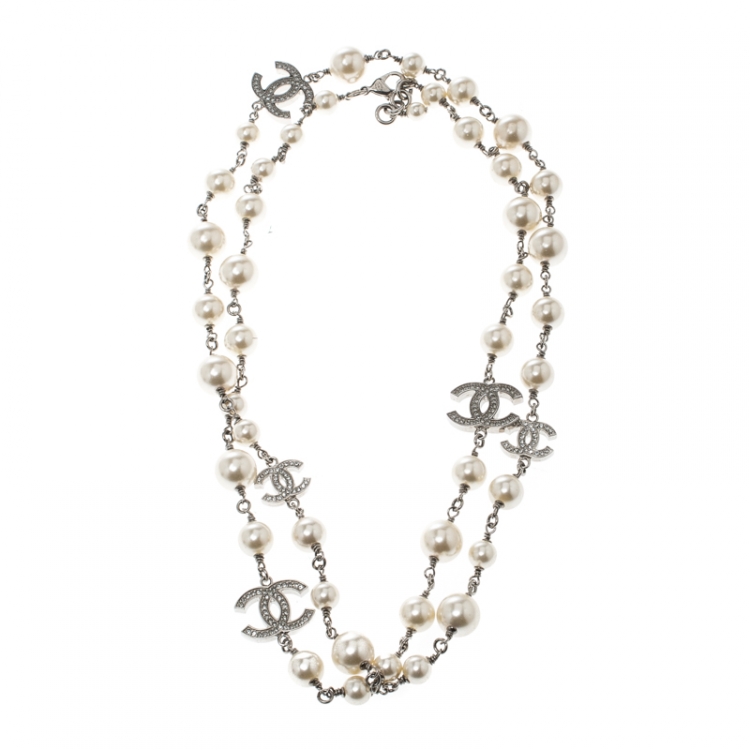 Chanel CC Pearl Gold Hardware with Crystals for Glasses Chain long necklace