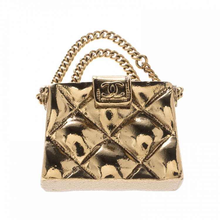 Chanel CC Quilted Bag Gold Tone Pin Brooch Chanel