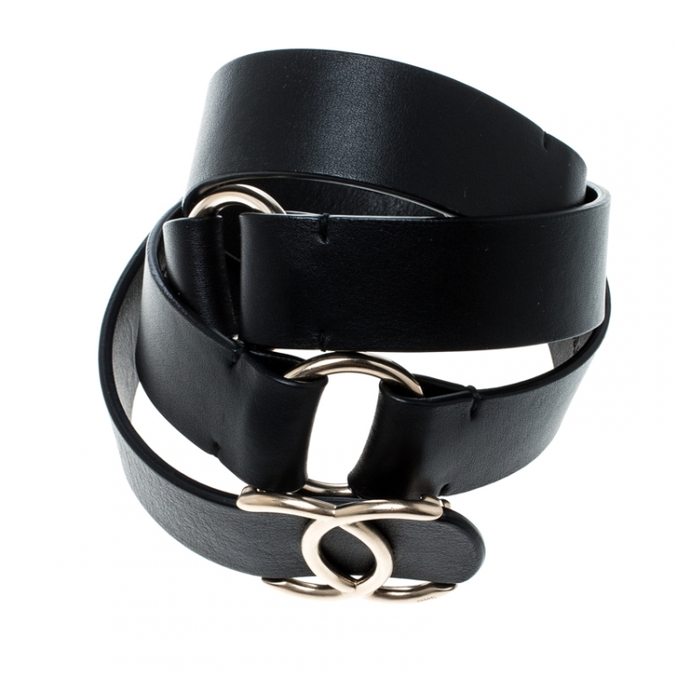 Pre Owned Chanel Black Leather CC Belt 95cm