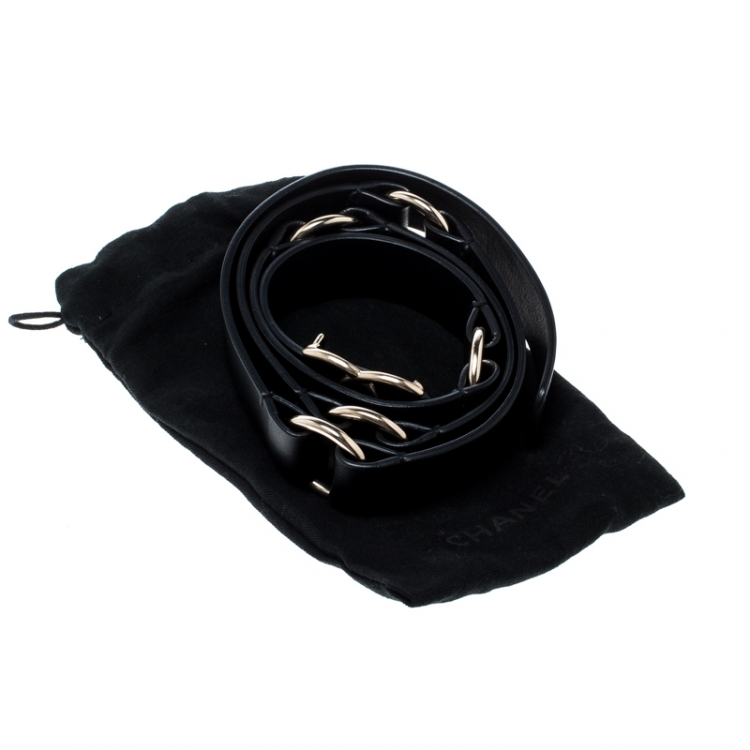 Pre Owned Chanel Black Leather CC Belt 95cm