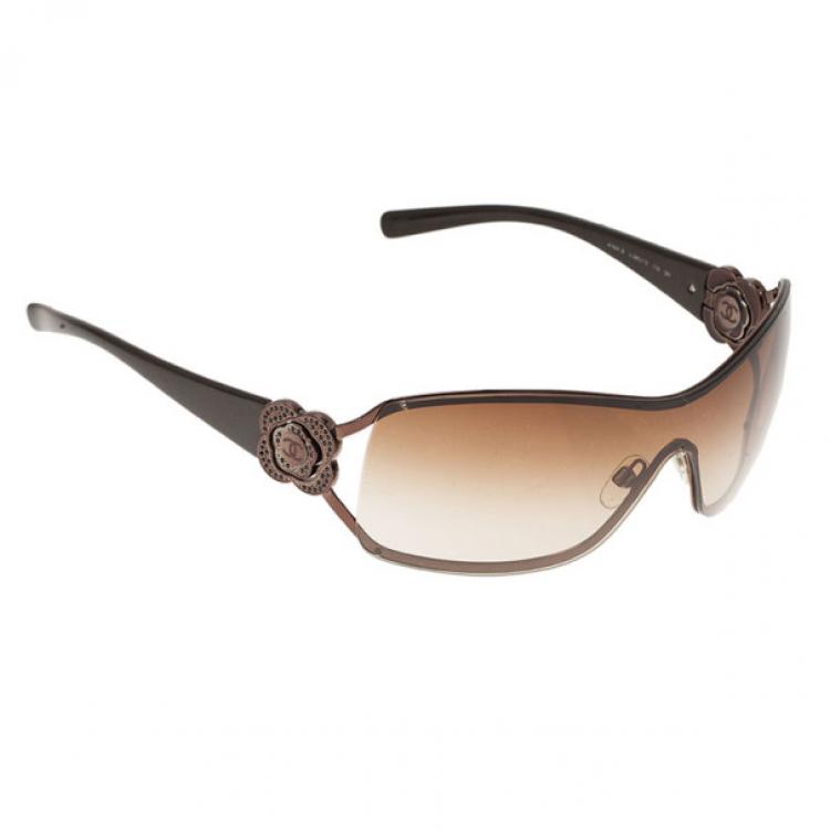 Chanel Brown Camelia Shield Sunglasses Chanel | The Luxury Closet