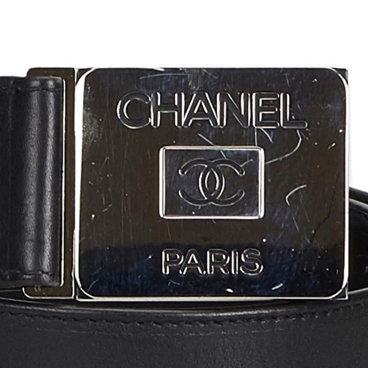 Pre Owned Chanel Black Leather CC Buckle Belt 70 CM