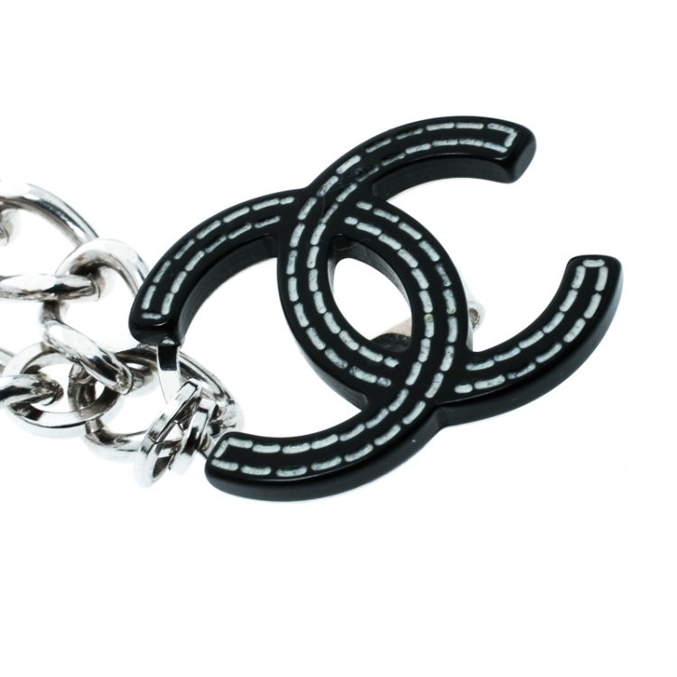 Pre Owned Chanel CC Black Resin Silver Tone Chain Link Belt
