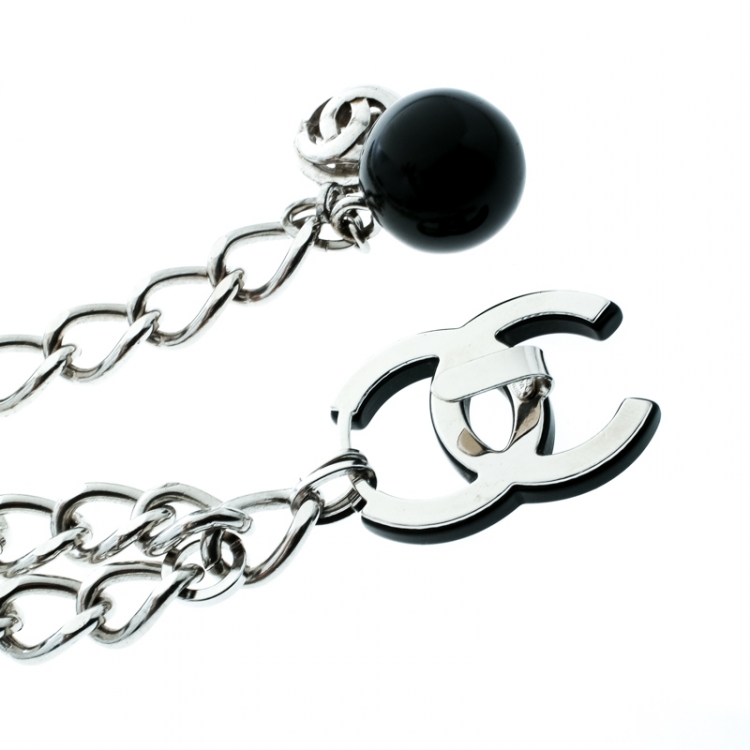 Pre Owned Chanel CC Black Resin Silver Tone Chain Link Belt