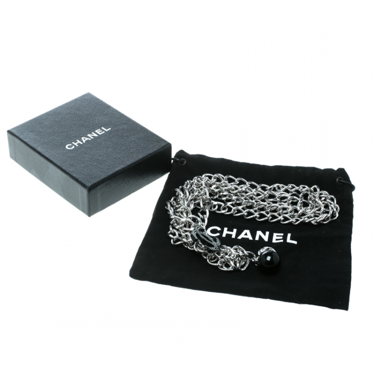 Pre Owned Chanel CC Black Resin Silver Tone Chain Link Belt