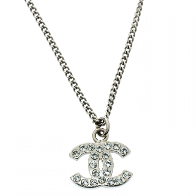Chanel Silver Tone Hardware And Rhinestone CC Logo Necklace  Chanel  Buy  at TrueFacet