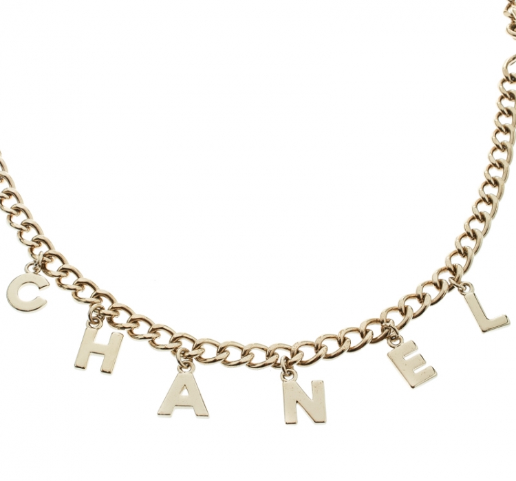 Vintage Chanel Leather Chain Link Gold Logo Charm Belt