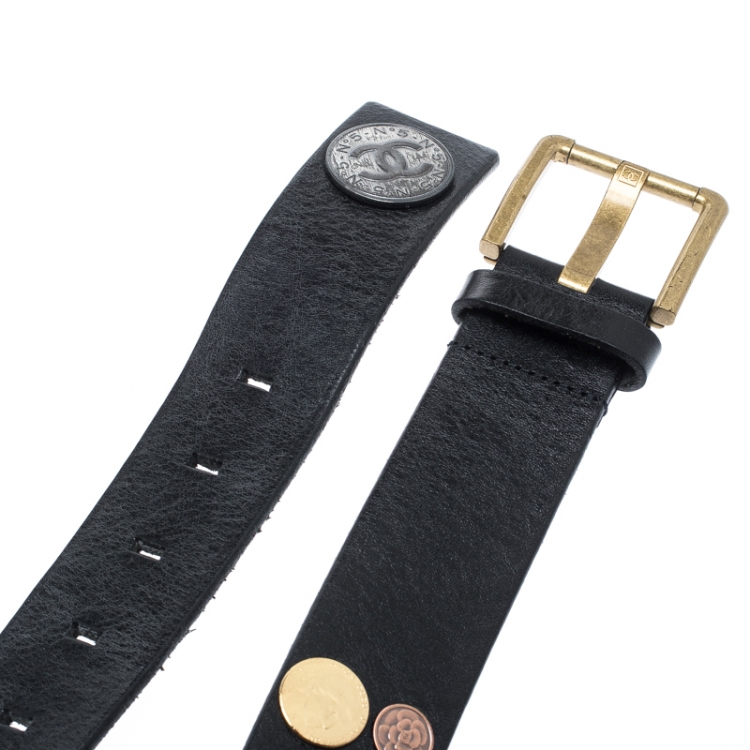 Pre Owned Chanel Black Leather Belt Size 85CM