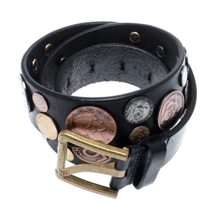 Pre Owned Chanel Black Leather Belt Size 85CM