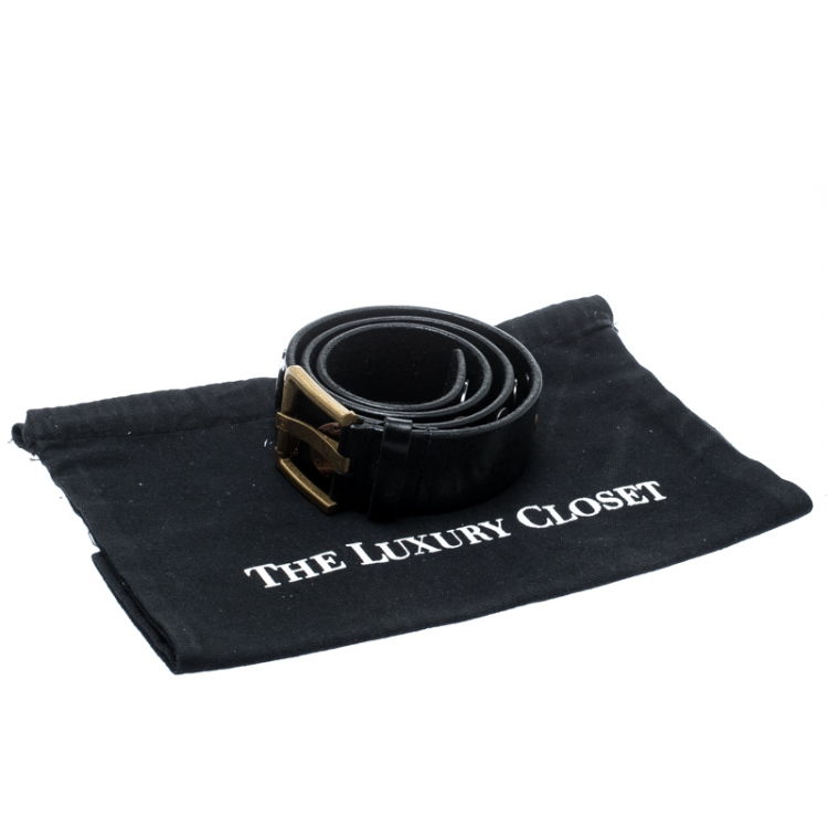 Pre Owned Chanel Black Leather Belt Size 85CM