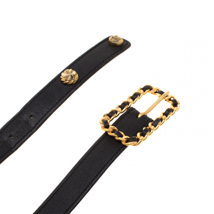 Pre Owned Chanel Black Leather and Metal Belt Size 70CM