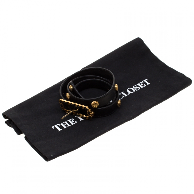 Pre Owned Chanel Black Leather and Metal Belt Size 70CM