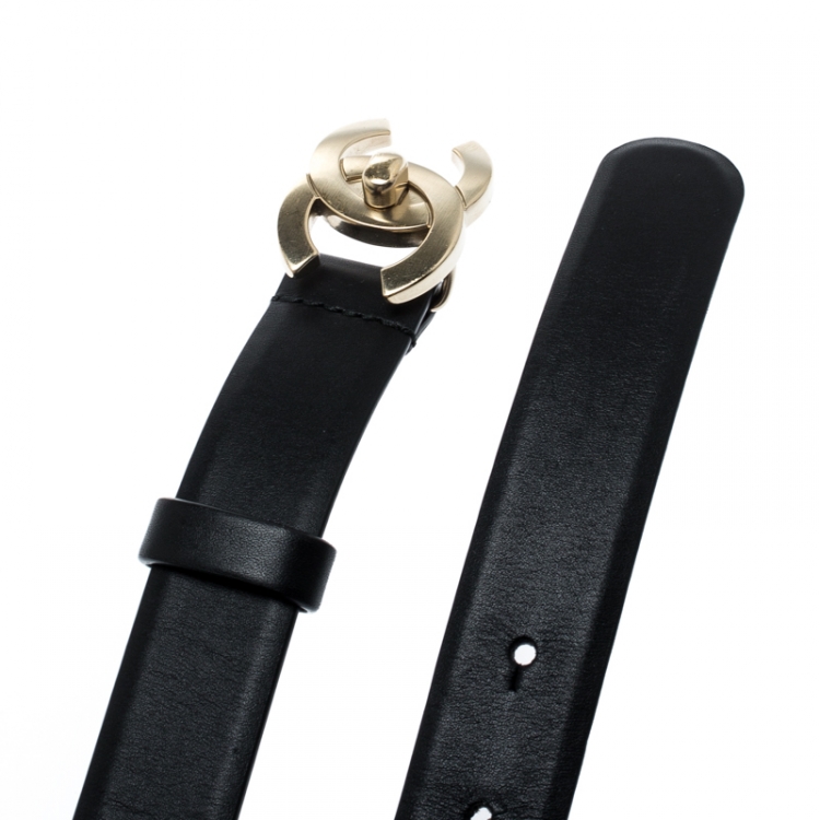 Pre Owned Chanel Black Leather CC Buckle Belt 80CM