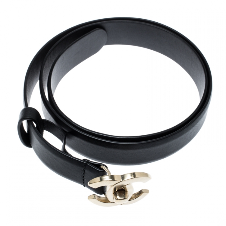 Pre Owned Chanel Black Leather CC Buckle Belt 80CM
