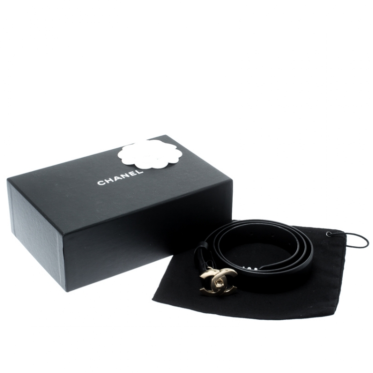 Pre Owned Chanel Black Leather CC Buckle Belt 80CM