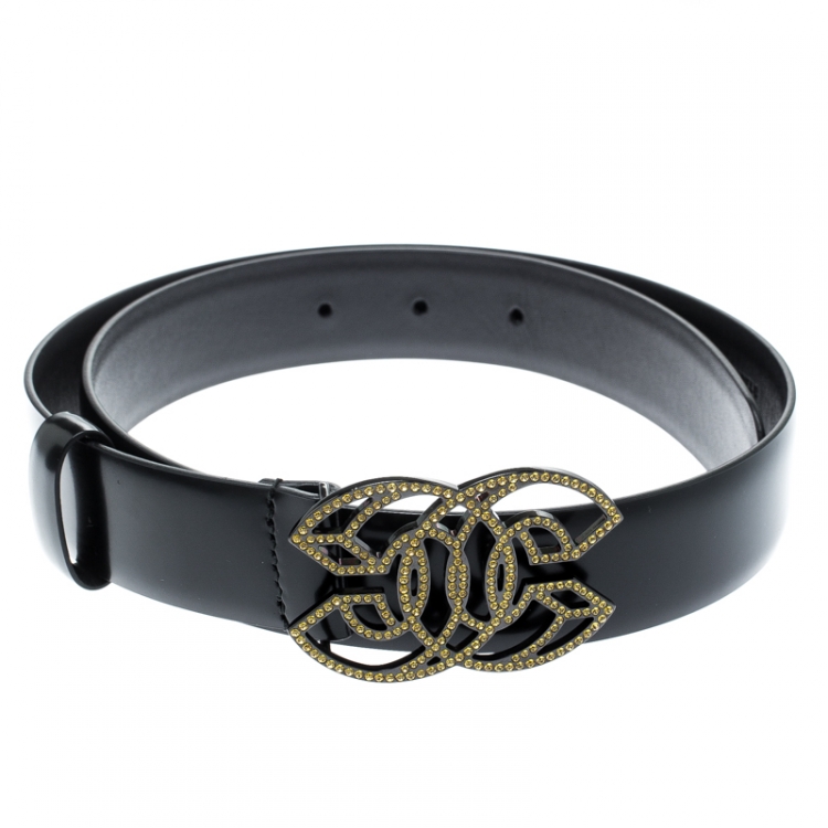 Pre Owned Chanel Black Leather CC Belt 75CM