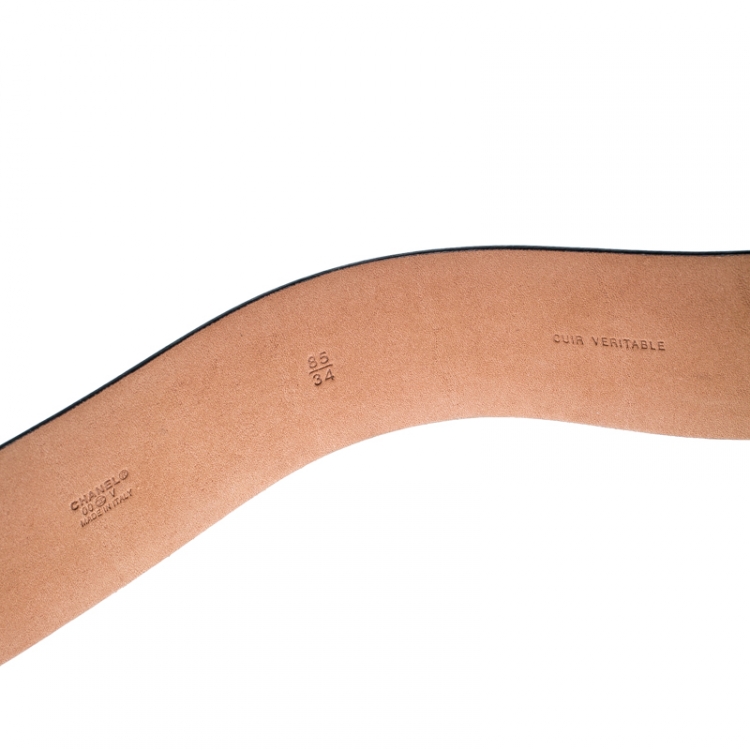 Pre Owned Chanel Black Leather CC Logo Buckle Wide Belt 85CM