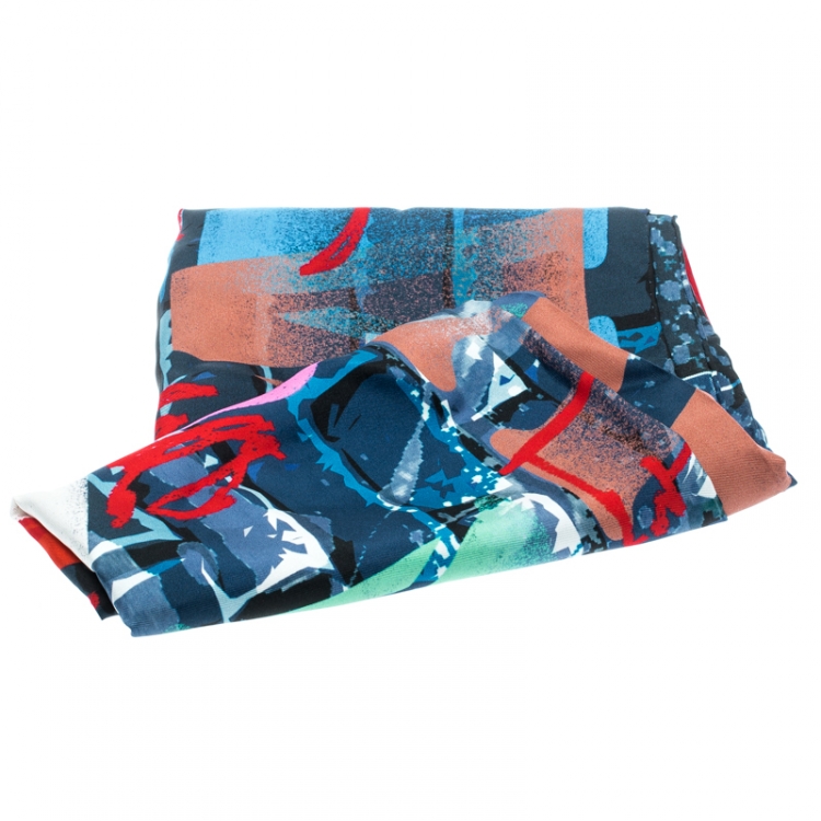 Pre Owned Chanel Multicolor Make Fashion Not War Graffiti Printed Silk Square Scarf