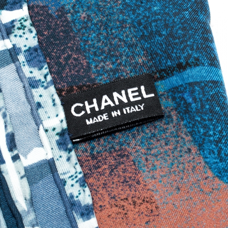 Pre Owned Chanel Multicolor Make Fashion Not War Graffiti Printed Silk Square Scarf