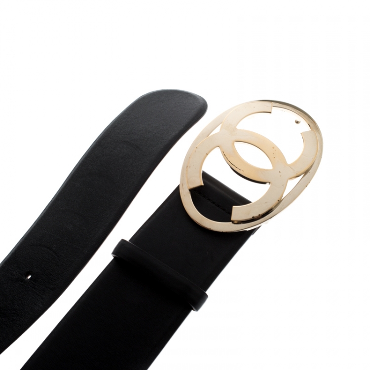 Pre Owned Chanel Black Leather CC Buckle Belt 75CM