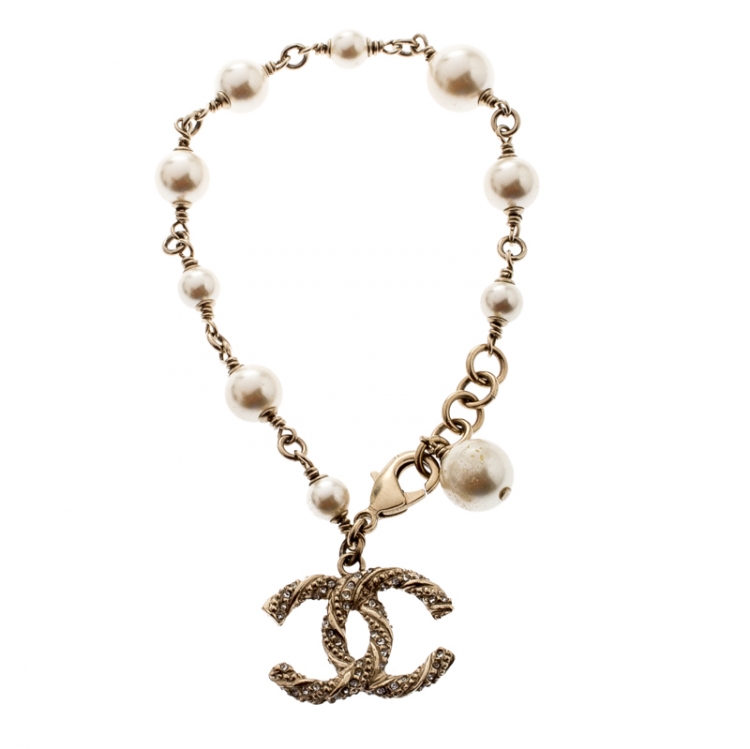 Chanel Crystal and Faux Pearl Paris Souvenirs Charm Bracelet at