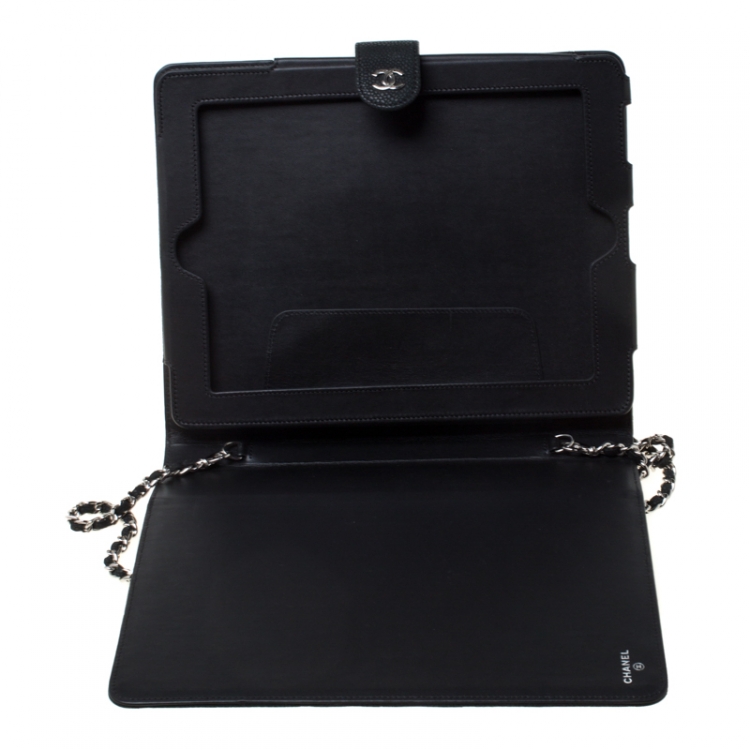 Pre Owned Chanel Black Quilted Nubuck Leather Crossbody iPad Case