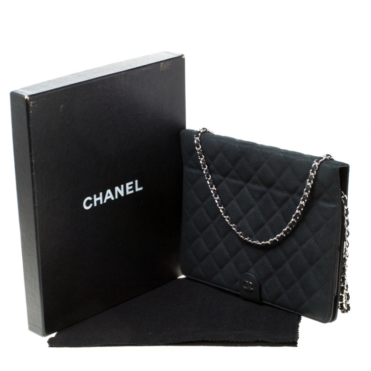 Pre Owned Chanel Black Quilted Nubuck Leather Crossbody iPad Case