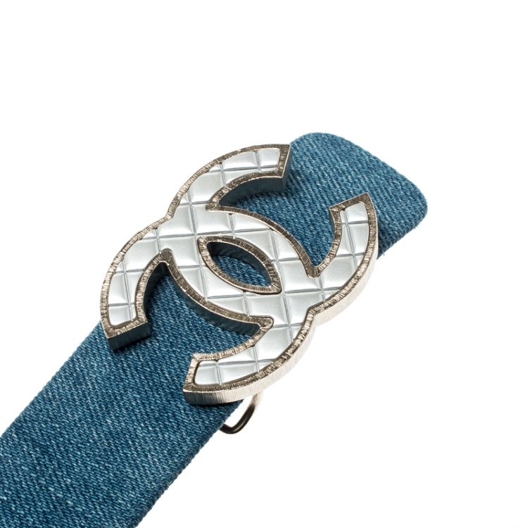 Pre Owned Chanel Blue Denim CC Buckle Belt 80CM