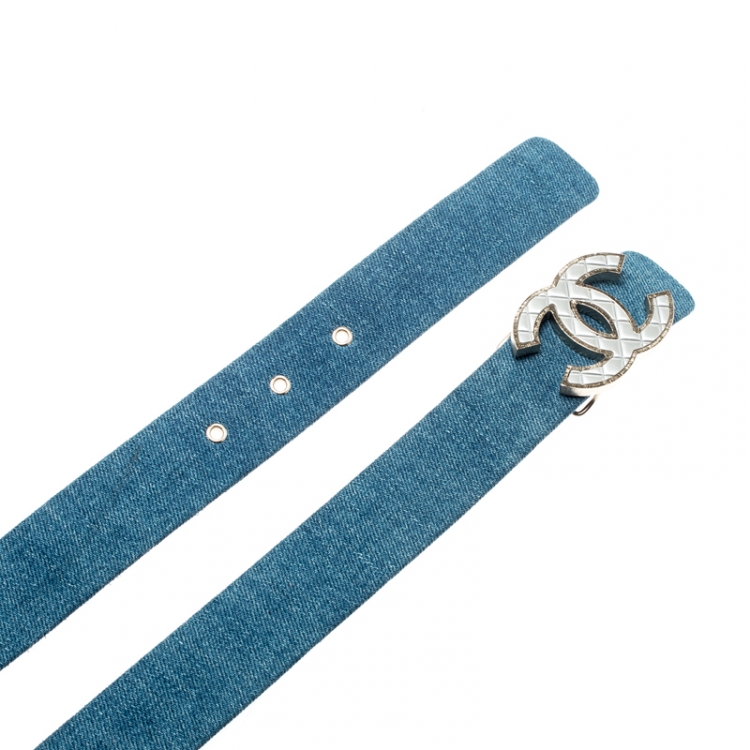 Pre Owned Chanel Blue Denim CC Buckle Belt 80CM