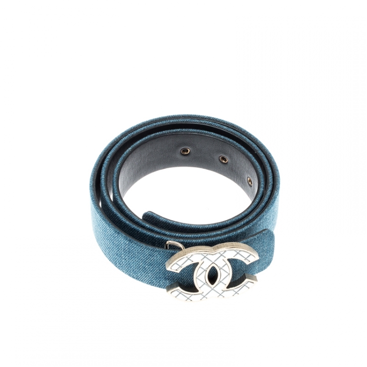 Pre Owned Chanel Blue Denim CC Buckle Belt 80CM