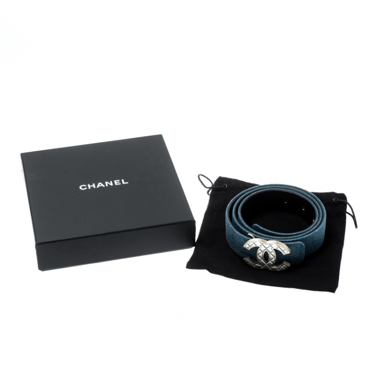 Pre Owned Chanel Blue Denim CC Buckle Belt 80CM