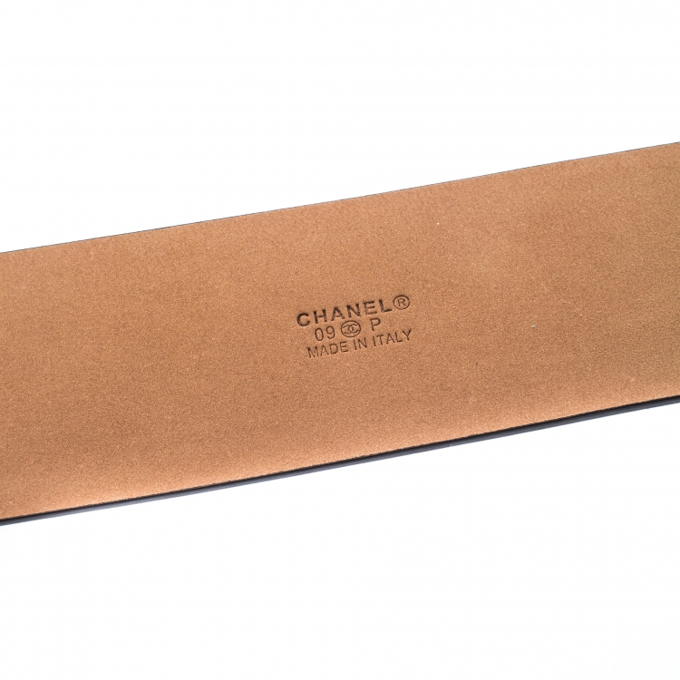 Pre Owned Chanel Black Patent Leather Embellished Buckle Belt 80cm