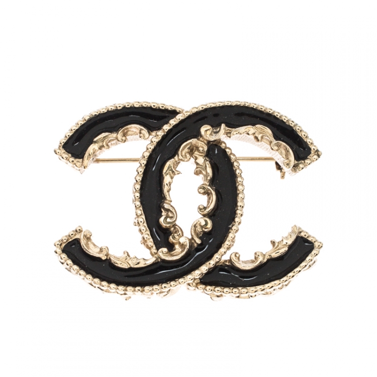 Chanel CC Black Enamel Gold Tone Pin Brooch Chanel | TLC