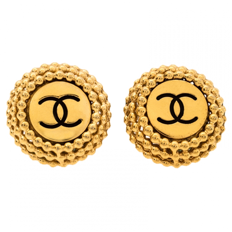 Chanel Vintage Textured CC Gold Tone Round Clip On Stud Earrings Chanel |  The Luxury Closet