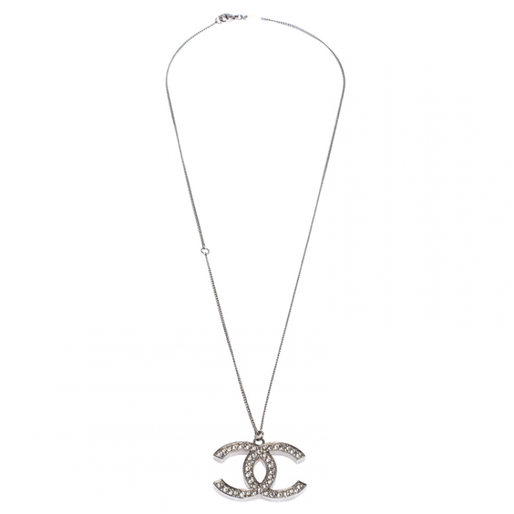 CHANEL Crystal Pearl CC Pendant Necklace Silver 230775  FASHIONPHILE