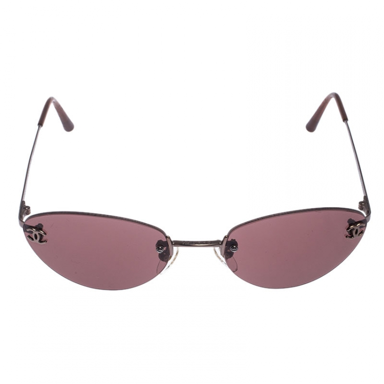 Chanel Gold Tone/Burgundy 4003 Rimless Oval Sunglasses Chanel