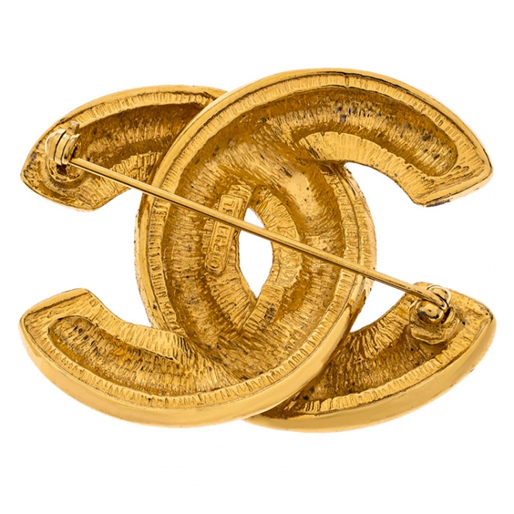Auth CHANEL Vintage CC Logos Mademoiselle Brooch Pin Gold-Tone France  B22234