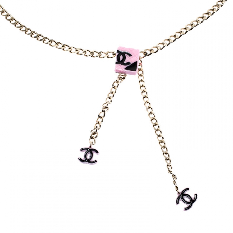 مملوكة مسبقًا Chanel Rose Gold Tone Chain Link Pink CC Cambon Belt