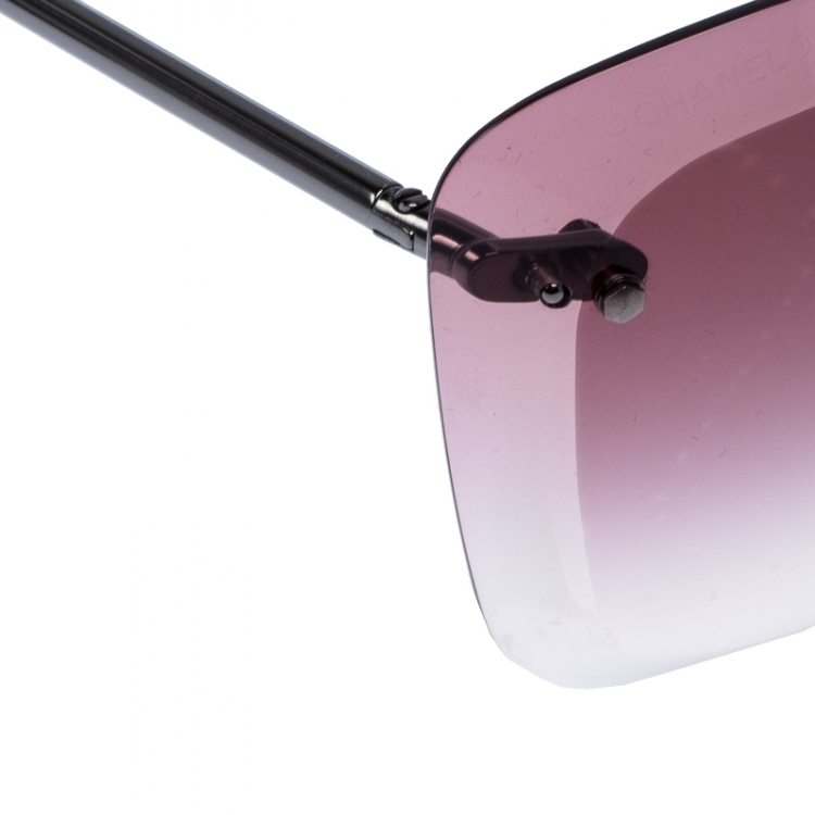 Pre Owned Chanel Silver Tone/ Pink Gradient 4221 Rimless Butterfly Sunglasses