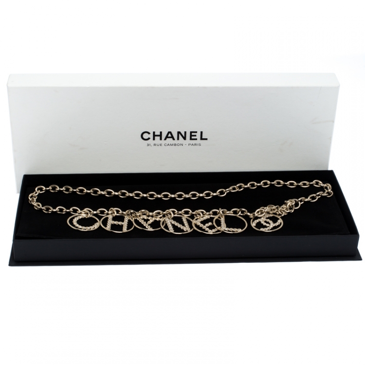 Pre Owned Chanel Crystal Gold Tone Chain Link Charm Belt