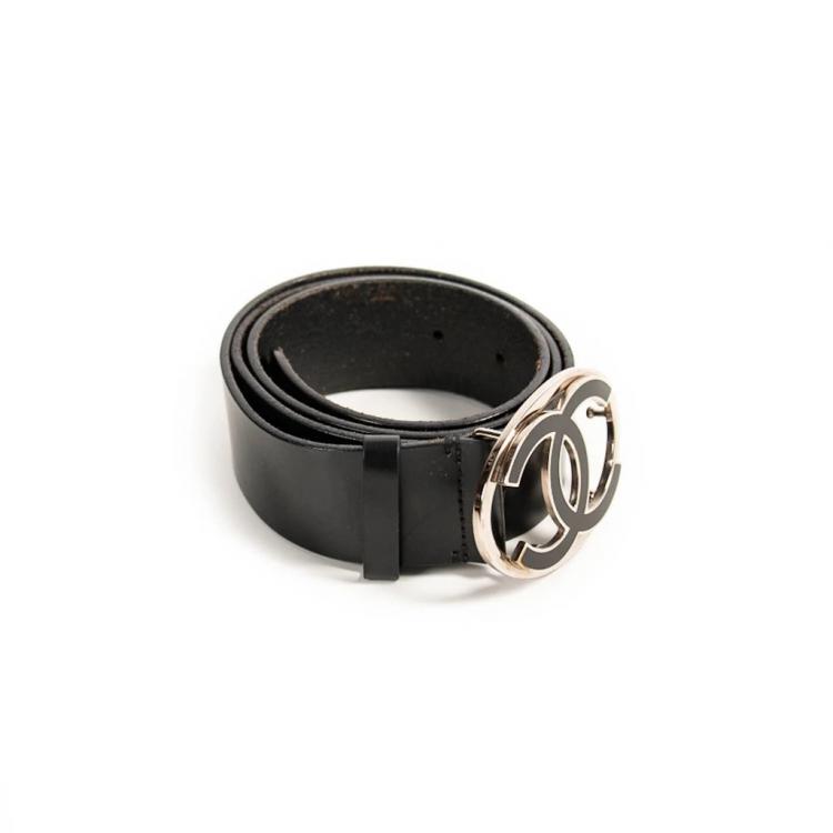 Pre Owned Chanel Black Leather Cc Belt 100 Cm