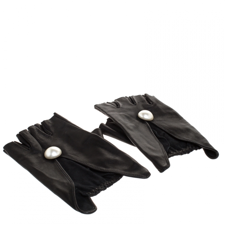 Chanel Fingerless Leather Long Gloves