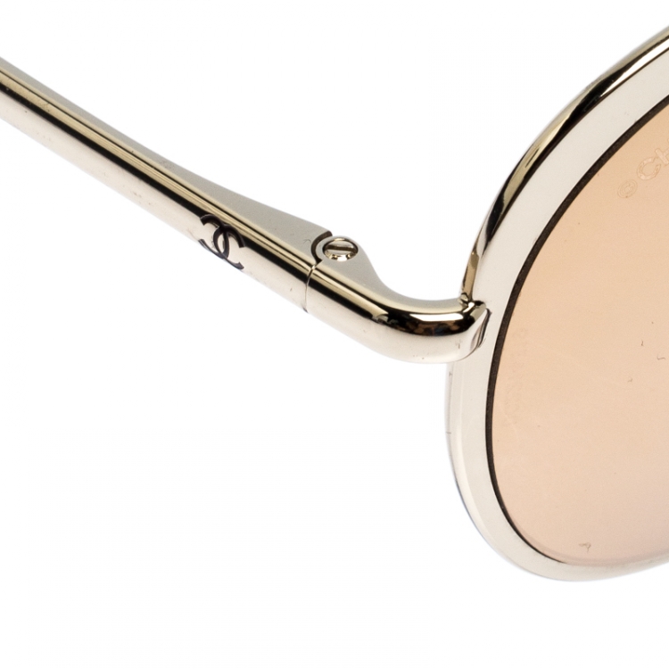 Pre Owned Chanel Gold Mirror 4206 Round Sunglasses