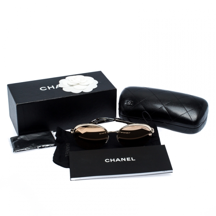 Pre Owned Chanel Gold Mirror 4206 Round Sunglasses