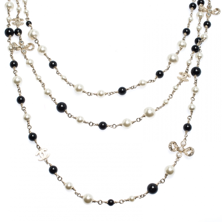 Chanel CC Crystal Charm Faux Pearl and Bead Strand Multi Layered Necklace  Chanel | TLC