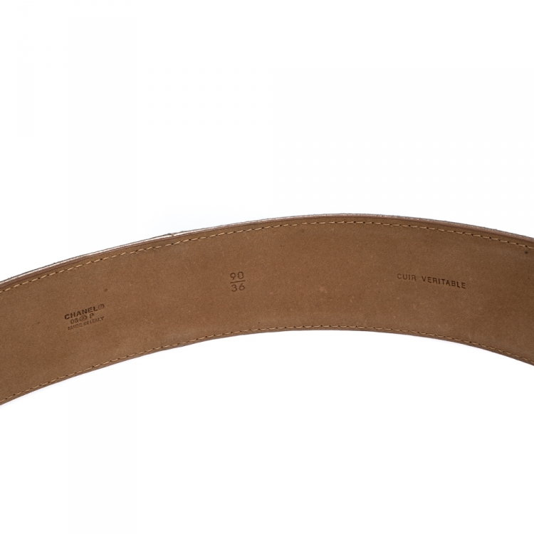 Pre Owned Chanel Metallic Pink Leather CC Buckle Belt 90CM