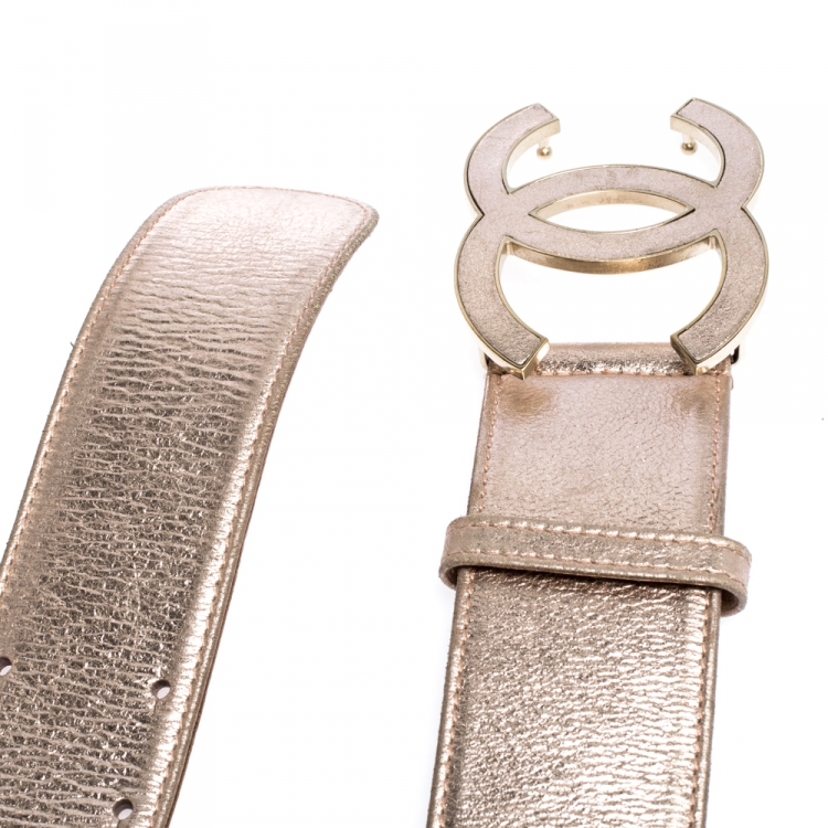 Pre Owned Chanel Metallic Pink Leather CC Buckle Belt 90CM