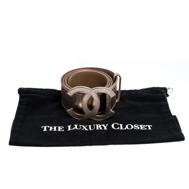 Pre Owned Chanel Metallic Pink Leather CC Buckle Belt 90CM